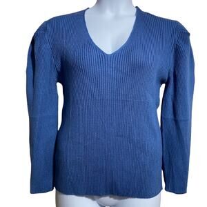 NWT Zeagoo blue ribbed v-neck puff‎ sleeve sweater - women's XXL